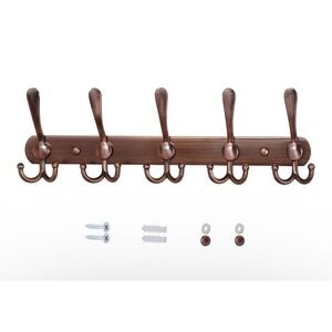 Wall Mounted Coat Rack 5 Tri-Hooks Oil Rubbed Bronze Metal Rail 15.75 Inch